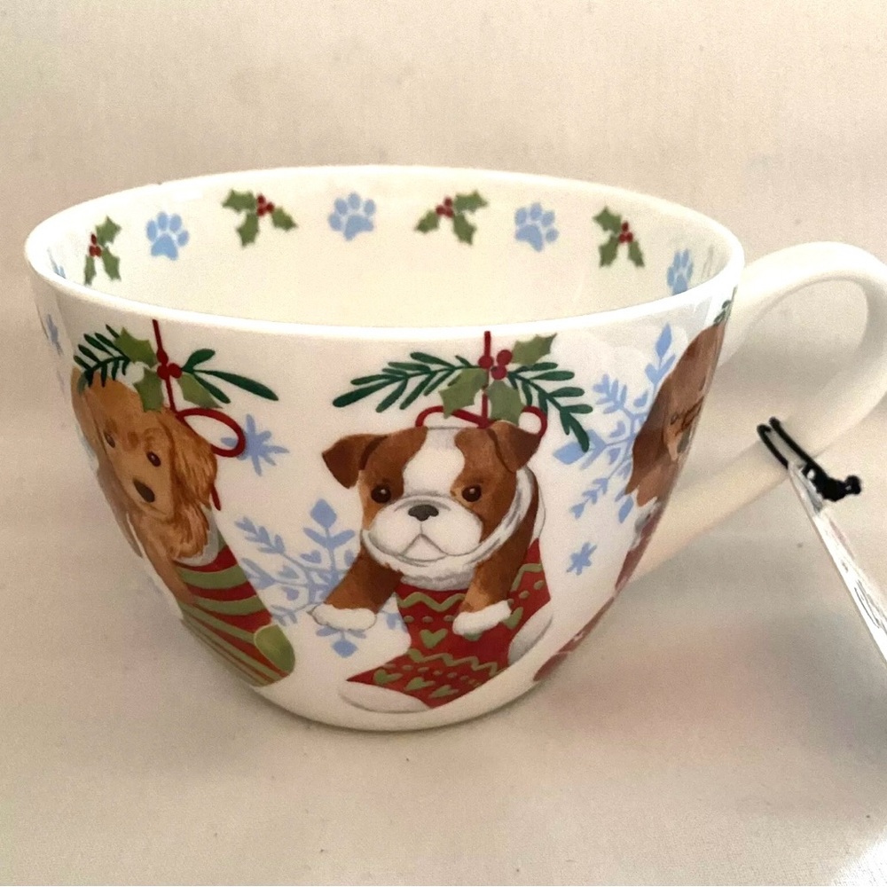 Portobello By Design Bone China Dogs In Stockings Christmas Mug Warm Wishes NWT